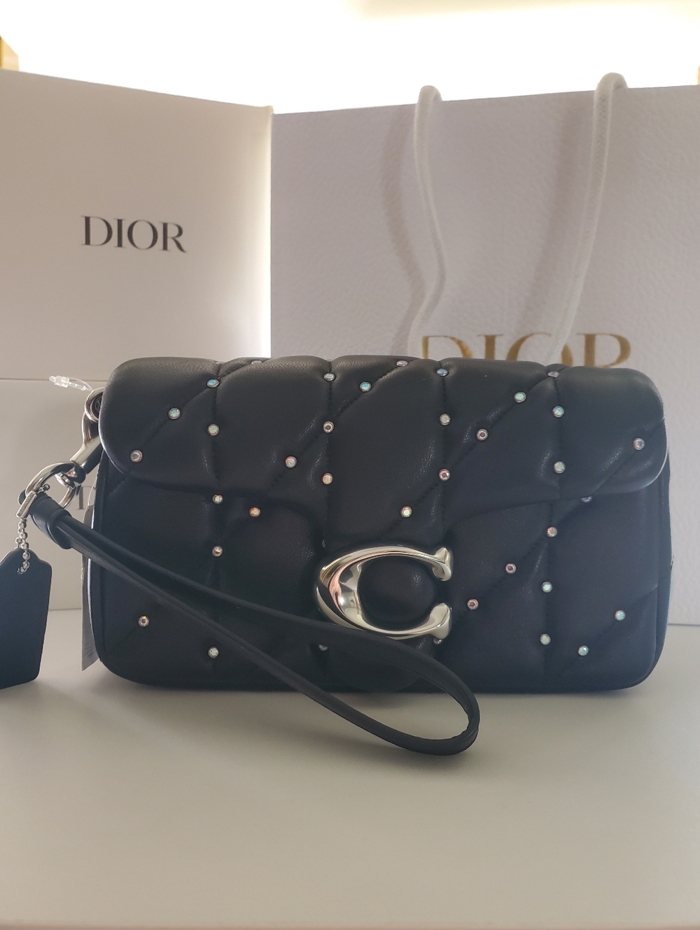 Coach Quilted Crystal Tabby Crossbody Bag RETAIL- Black Silver Hardware NEW - Picture 7 of 14